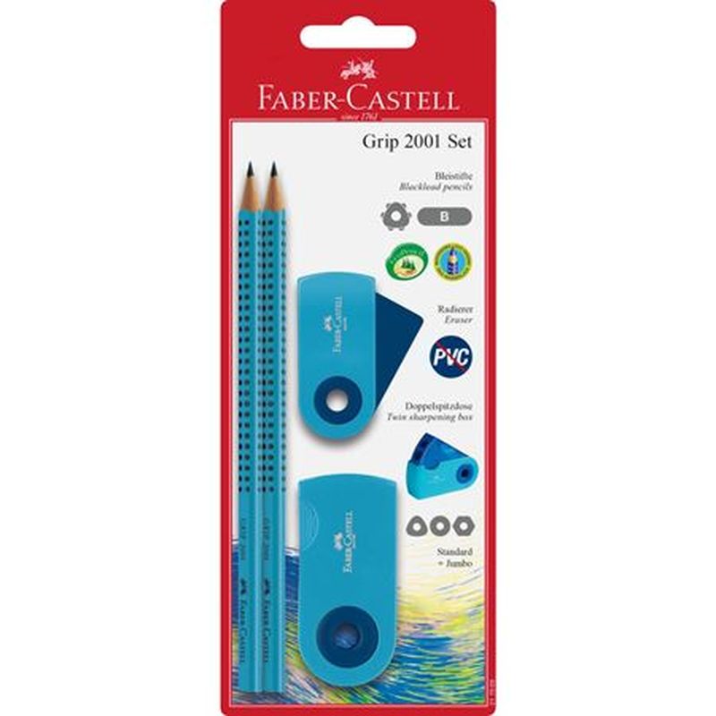 ΣΕΤ FABER-CASTELL GRIP (217005) ΓΑΛΑΖΙΟ 2 ΜΟΛΥΒΙΑ ΓΟΜA & ΞΥΣΤΡΑ