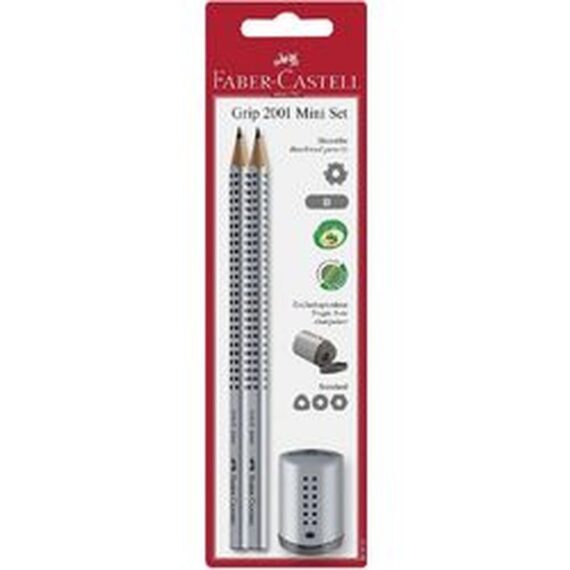 ΣΕΤ FABER-CASTELL GRIP ΜΙΝΙ (183797) ΓΚΡΙ 2 ΜΟΛΥΒΙΑ & ΞΥΣΤΡΑ