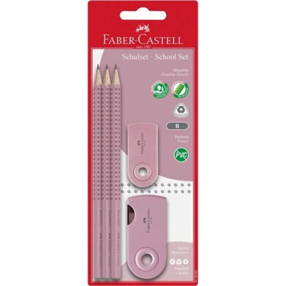 ΣΕΤ FABER-CASTELL GRIP ΜΙΝΙ (217063) ΡΟΖΕ SHADOW 3 ΜΟΛΥΒΙΑ ΓΟΜA & ΞΥΣΤΡΑ