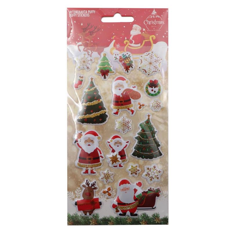 ΑΥΤΟΚΟΛΛΗΤΑ ΧΡΙΣΤΟΥΓΕΝΝΙΑΤΙΚΑ PUFFY GLITTER 10 Χ 22cm SANTA B (621136)