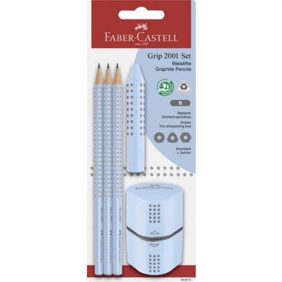 ΣΕΤ FABER-CASTELL GRIP (580074) SKY BLUE 3 ΜΟΛΥΒΙΑ ΓΟΜA & ΞΥΣΤΡΑ